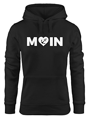 MoonWorks Cooler Kapuzen-Pullover Damen Moin Love Herz mit Anker Nordsee Hoodie schwarz L von MoonWorks