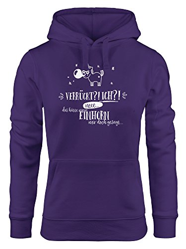 MoonWorks Damen Hoodie Einhorn Verrückt ich neee.. das hätte Mein Einhorn mit doch gesagt Spruch lila XS von MoonWorks