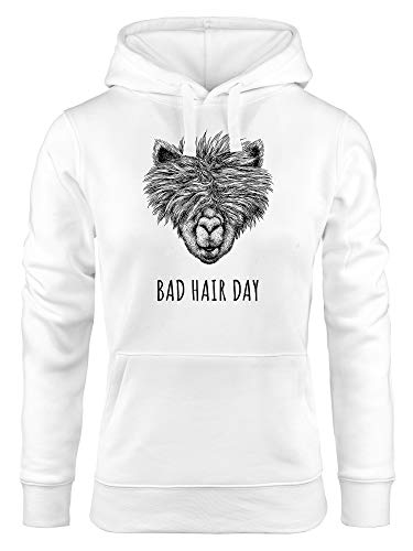 MoonWorks Damen Hoodie Lama Bad Hair Day Spruch Llama Alpaka Statement Kapuzen-Pullover weiß S von MoonWorks