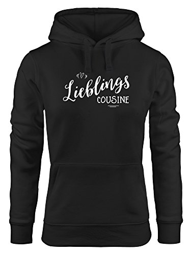 MoonWorks Damen Hoodie Lieblingscousine Lieblingskusine Geschenk Familie Cousine Kapuzen-Pullover schwarz L von MoonWorks