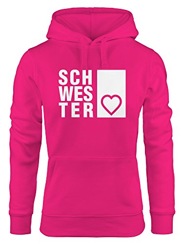 MoonWorks Damen Hoodie Schwesterherz, Sweatshirt mit Kapuze, Kapuzenpullover, Geschenk für die Schwester pink L von MoonWorks