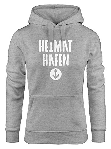 MoonWorks Damen Kapuzen-Pullover Heimat-Hafen Anker Hoodie grau L von MoonWorks