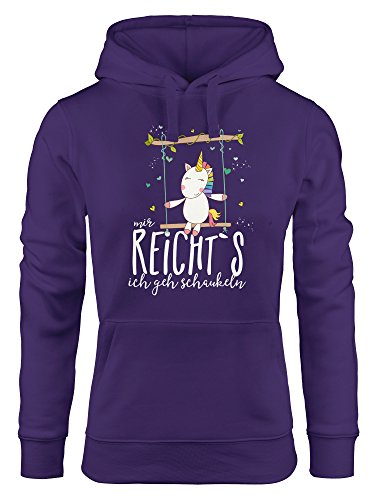 MoonWorks Damen Kapuzen-Pullover Hoodie Einhorn auf Schaukel Mir reicht`s ich GEH schaukeln Spruch lila S von MoonWorks