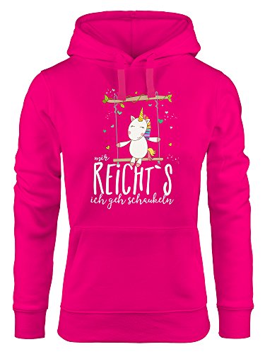 MoonWorks Damen Kapuzen-Pullover Hoodie Einhorn auf Schaukel Mir reicht`s ich GEH schaukeln Spruch pink L von MoonWorks