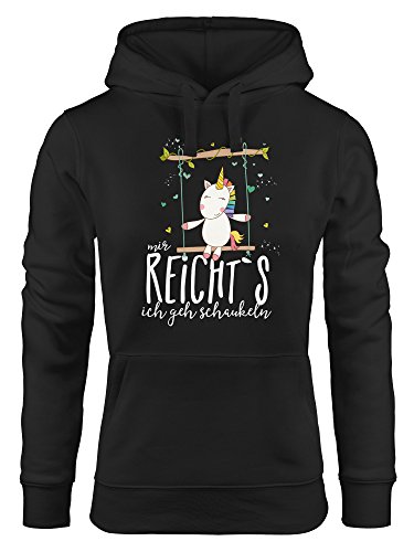 MoonWorks Damen Kapuzen-Pullover Hoodie Einhorn auf Schaukel Mir reicht`s ich GEH schaukeln Spruch schwarz L von MoonWorks