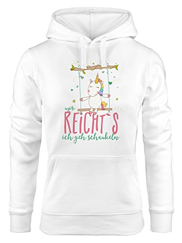 MoonWorks Damen Kapuzen-Pullover Hoodie Einhorn auf Schaukel Mir reicht`s ich GEH schaukeln Spruch weiß-pink M von MoonWorks