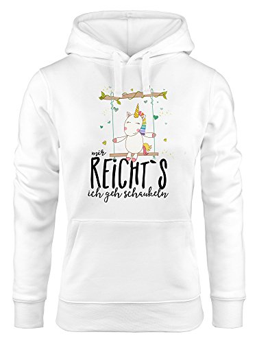 MoonWorks Damen Kapuzen-Pullover Hoodie Einhorn auf Schaukel Mir reicht`s ich GEH schaukeln Spruch weiß-schwarz XL von MoonWorks