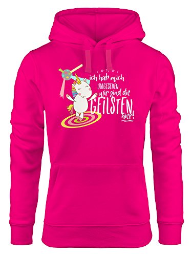 MoonWorks Damen Kapuzen-Pullover Ich hab Mich umgesehen wir sind die geilsten Hier Einhorn Party Disco pink L von MoonWorks