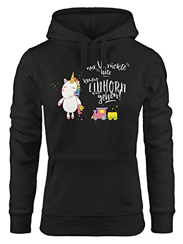 MoonWorks Damen Kapuzen-Pullover Nur Verrückte Hier komm Einhorn wir gehen schwarz M von MoonWorks