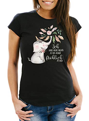 MoonWorks Damen T-Shirt Elefant Ich Habe Heute Nichts zu tun außer fröhlich zu Sein Slim Fit schwarz L MoonWorks Damen T-Shirt Elefant Ich Habe Heute Nichts zu tun außer fröhlich zu Sein Slim Fit schwarz L von MoonWorks