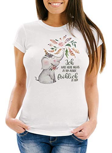 MoonWorks Damen T-Shirt Elefant Ich Habe Heute Nichts zu tun außer fröhlich zu Sein Slim Fit weiß XXL von MoonWorks