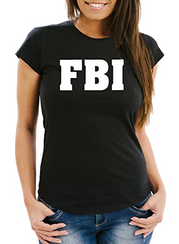MoonWorks Damen T-Shirt FBI Aufdruck Faschings-Shirt Kostüm Verkleidung Karneval Fun-Shirt schwarz XL von MoonWorks