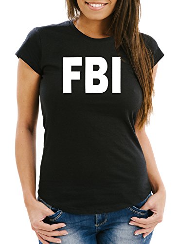 MoonWorks Damen T-Shirt FBI Fun-Shirt Faschings-Shirt Kostüm Verkleidung Karneval Slim Fit schwarz XL von MoonWorks