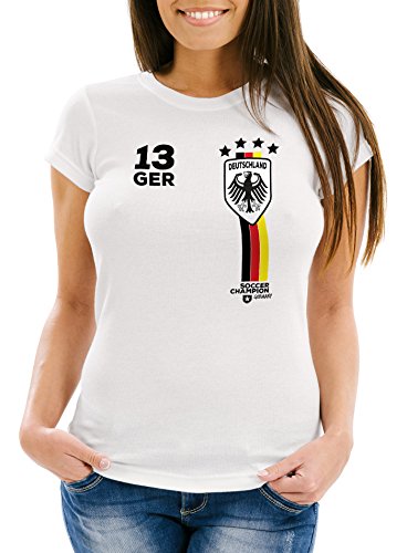 MoonWorks Damen T-Shirt Fanshirt Fußball EM WM Deutschland Trikot Slim Fit weiß L von MoonWorks
