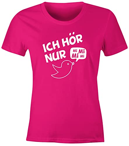 MoonWorks Damen T-Shirt Ich hör nur Mi Mi Mi MiMiMi Spruch Shirt Slim Fit tailliert pink M von MoonWorks