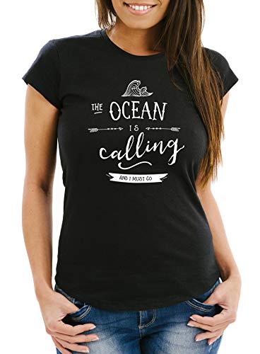 MoonWorks Damen T-Shirt The Ocean is Calling and ja Must go Sailing Surfing Meer Ozean Slim Fit schwarz L MoonWorks Damen T-Shirt The Ocean is Calling and ja Must go Sailing Surfing Meer Ozean Slim Fit schwarz L von MoonWorks