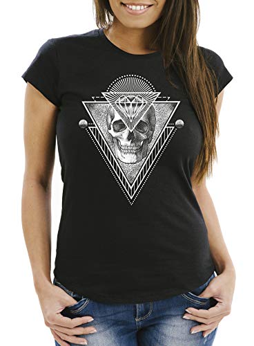 MoonWorks Damen T-Shirt Totenkopf Skull Diamond Diamant Slim Fit schwarz XXL von MoonWorks