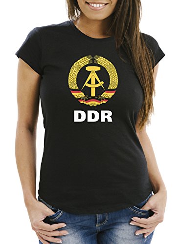 MoonWorks Damen T-Shirt WM DDR Nostalgie Slim Fit schwarz M von MoonWorks