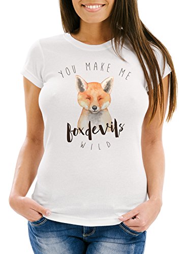 MoonWorks Damen T-Shirt You Make me Fox Devils wild Liebe Denglisch Spruch Love Quote lustig verliebt Freund Freundin Slim Fit weiß L von MoonWorks