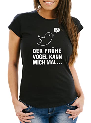 MoonWorks Damen T-Shirt mit Spruch - Der frühe Vogel kann Mich mal - Fun-Shirt Slim Fit schwarz M von MoonWorks