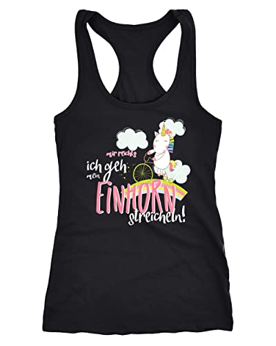 MoonWorks Damen Tank-Top Einhorn Mir reichts ich GEH Mein Einhorn streicheln Sprüche Spruch Unicorn schwarz L von MoonWorks