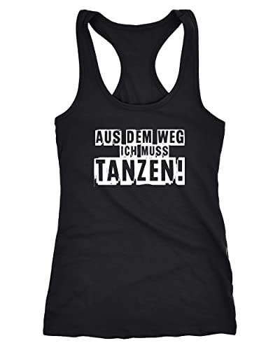 MoonWorks Damen Tanktop Aus dem Weg ich muß tanzen Racerback Tank Top Party Feiern Spruch Shirt Techno schwarz XL von MoonWorks