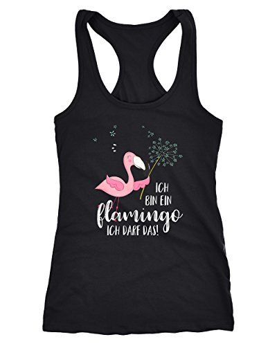 MoonWorks Damen Tanktop Flamingo Ich Bin EIN Flamingo ich darf das Spruch Pusteblume Racerback schwarz S von MoonWorks