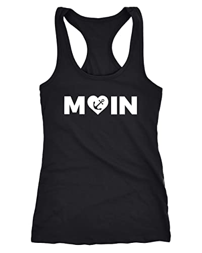 MoonWorks Damen Tanktop Moin Love Herz mit Anker Racerback Tank Top ärmelloses Shirt Trägershirt schwarz XXL von MoonWorks
