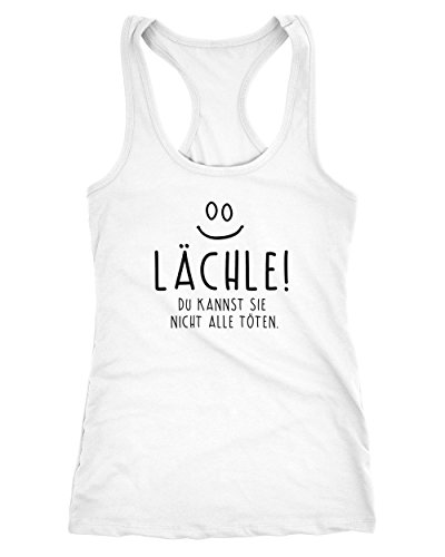 MoonWorks Damen Tanktop Spruch Lächle du Kannst Sie Nicht alle töten Racerback weiß XL von MoonWorks