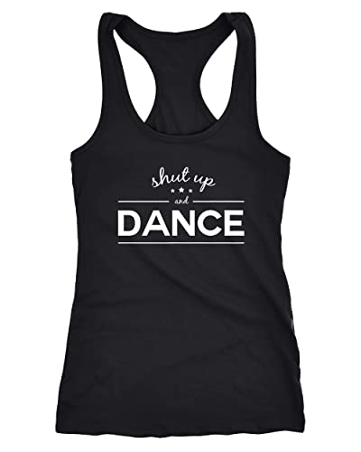 MoonWorks Damen Tanktop Tank Top Party-Shirt Shut up and Dance Party Feiern Sprüche Racerback schwarz M von MoonWorks