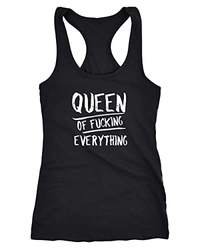 MoonWorks Damen Tanktop mit Spruch Queen of Fucking Everything Racerback Tank Top schwarz M von MoonWorks