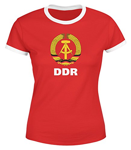 MoonWorks Damen WM-Shirt DDR Fan Retro Nostalgie rot-weiß L von MoonWorks