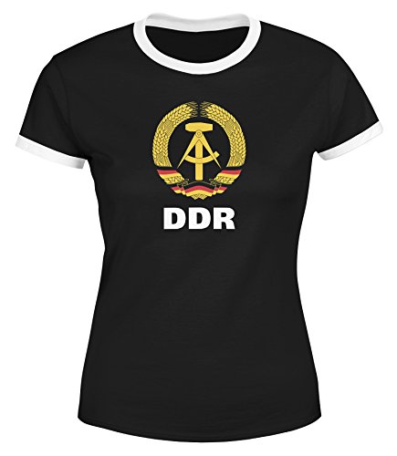 MoonWorks Damen WM-Shirt DDR Fan Retro Nostalgie schwarz-weiß S von MoonWorks