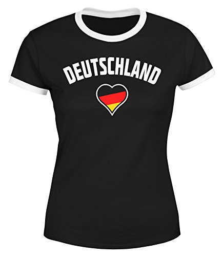 MoonWorks Damen WM-Shirt Deutschland Herz 2018 Retro Trikot-Look schwarz-weiß L von MoonWorks