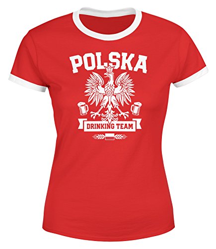 MoonWorks Damen WM-Shirt Polska Polen Poland Flagge World Cup Drinking Team WM 2018 rot-weiß XL von MoonWorks