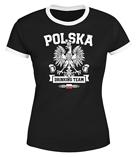 MoonWorks Damen WM-Shirt Polska Polen Poland Flagge World Cup Drinking Team WM 2018 schwarz-weiß M von MoonWorks