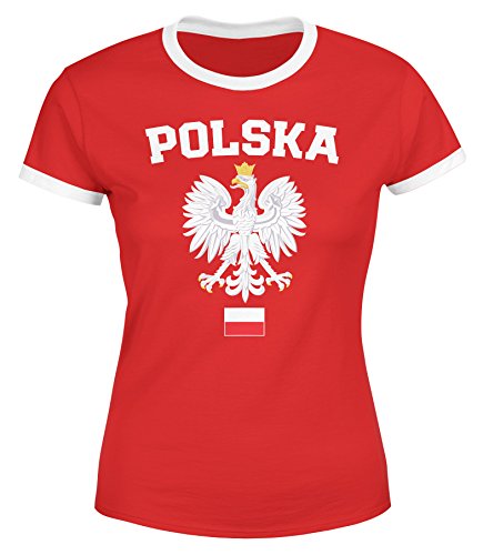 MoonWorks Damen WM-Shirt WM Polska Polen Poland Flagge World Cup Weißer Adler WM 2018 rot-weiß-Farbe-Flagge L von MoonWorks