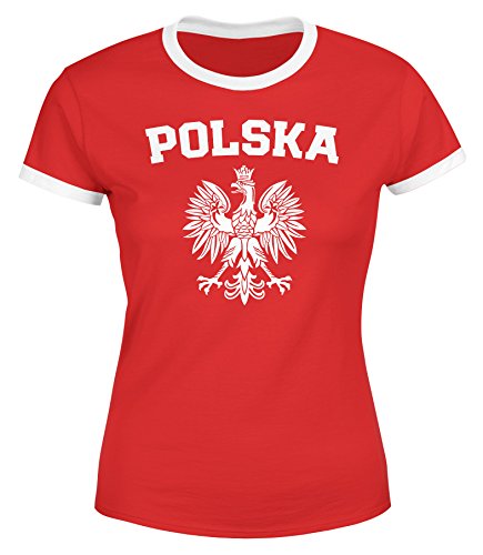 MoonWorks Damen WM-Shirt WM Polska Polen Poland Flagge World Cup Weißer Adler WM 2018 rot-weiß L von MoonWorks