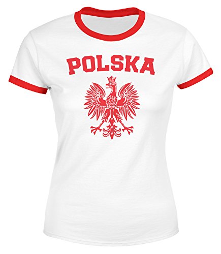 MoonWorks Damen WM-Shirt WM Polska Polen Poland Flagge World Cup Weißer Adler WM 2018 weiß-rot L von MoonWorks