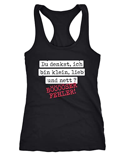 MoonWorks DamenDamen Tanktop Spruch Du denkst ich Bin klein, lieb und nett bööööser Fehler Ironie Sarkasmus Racerback schwarz M von MoonWorks