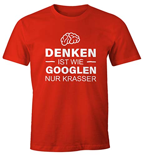 MoonWorks Denken ist wie Googeln nur krasser Herren T-Shirt Fun-Shirt rot XL von MoonWorks