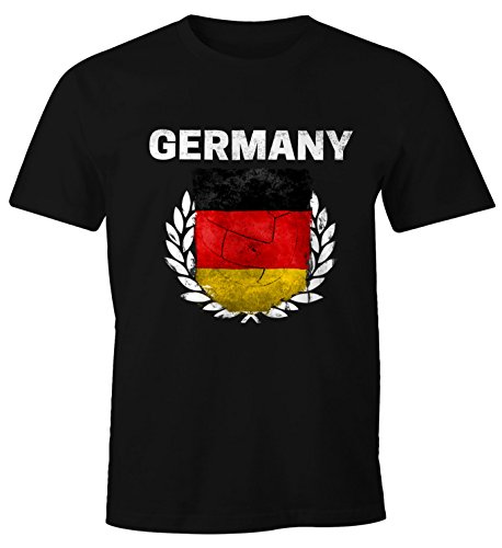 MoonWorks EM WM T-Shirt Herren Fußball Deutschland Flagge Germany Vintage Fanshirt Fan Shirt schwarz XL von MoonWorks