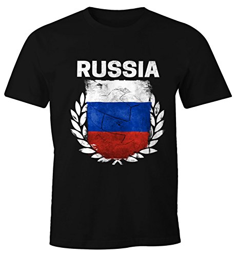 MoonWorks EM WM T-Shirt Herren Fußball Russland Flagge Vintage Russia Fanshirt Fan Shirt schwarz XS von MoonWorks