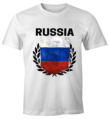 MoonWorks EM WM T-Shirt Herren Fußball Russland Flagge Vintage Russia Fanshirt Fan Shirt weiß M von MoonWorks