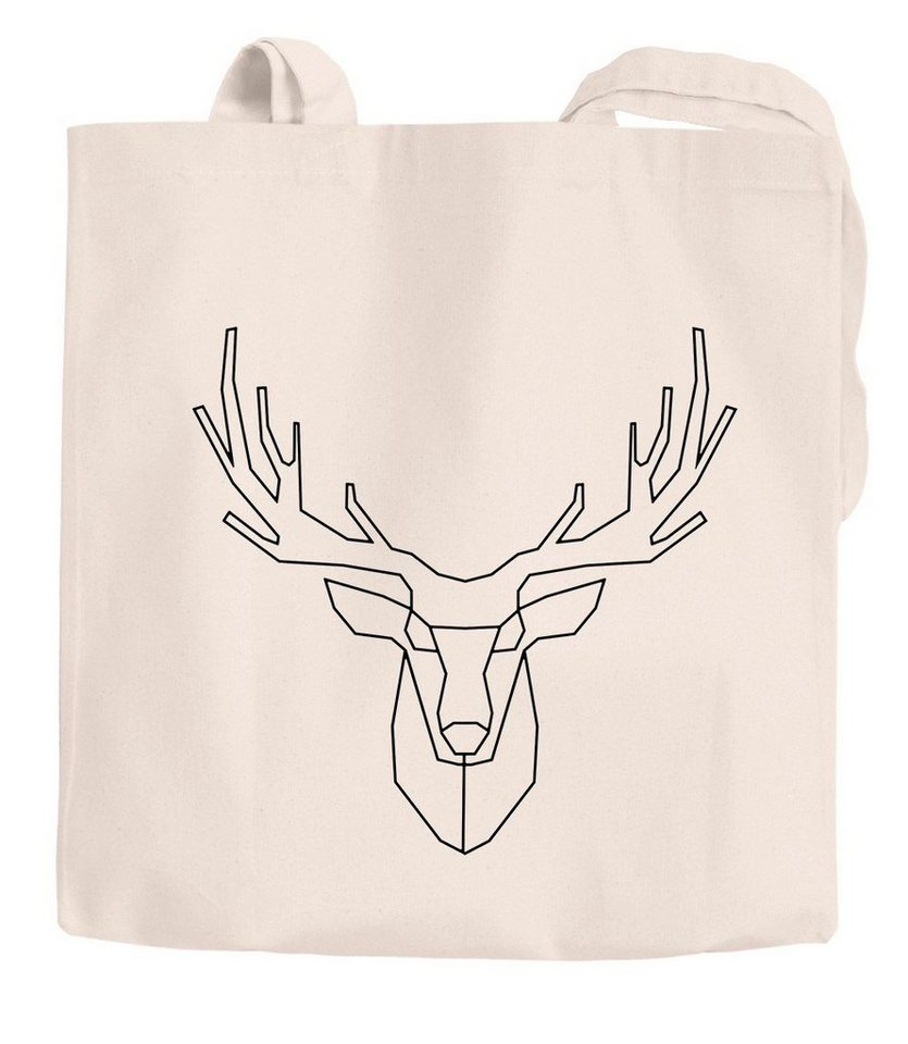 MoonWorks Einkaufsshopper Jutebeutel Hirsch Polygon Geweih Geometrisch Formen Linien von MoonWorks