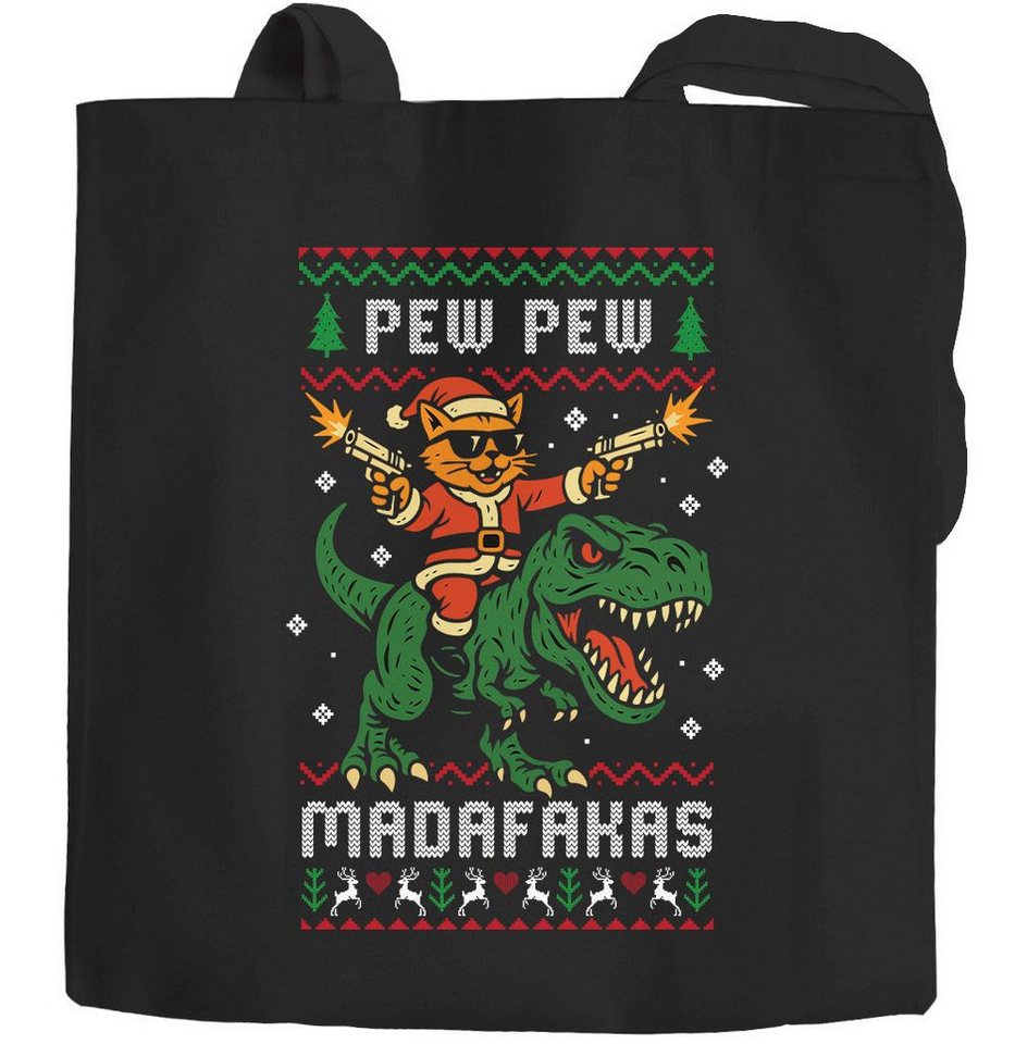 MoonWorks Einkaufsshopper Jutebeutel Ugly Christmas Design PEW PEW Madafakas Spruch Lustig XMAS von MoonWorks
