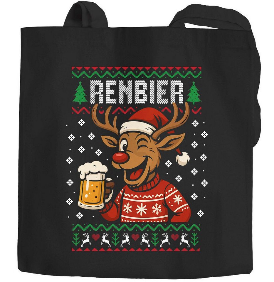 MoonWorks Einkaufsshopper Jutebeutel Ugly Christmas Design Renbier Wortwitz Spruch Lustig XMAS von MoonWorks
