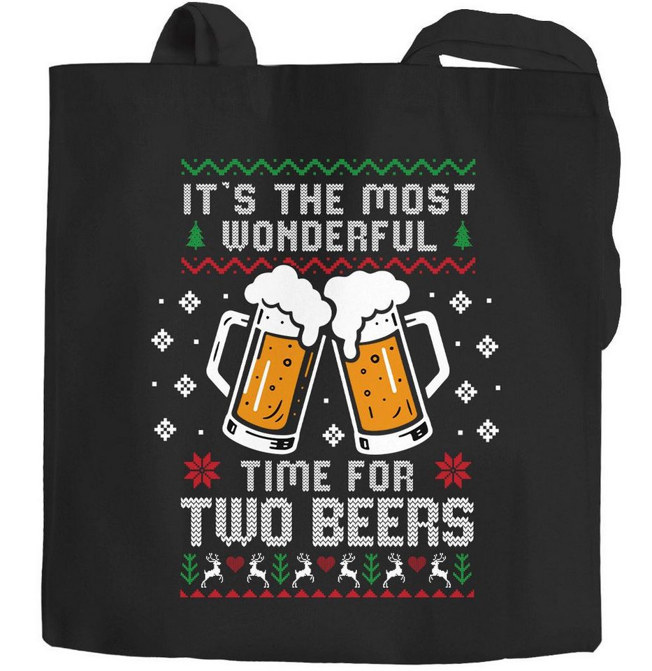 MoonWorks Einkaufsshopper Jutebeutel Ugly Christmas Design Time for Beer Spruch Lustig XMAS von MoonWorks