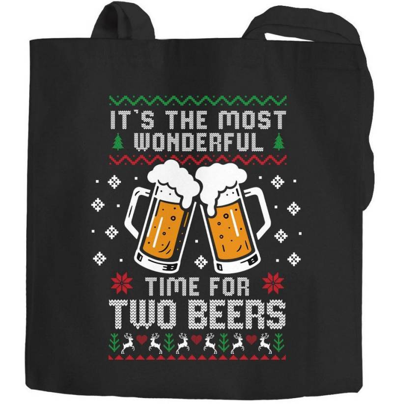 MoonWorks Einkaufsshopper Jutebeutel Ugly Christmas Design Time for Beer Spruch Lustig XMAS von MoonWorks