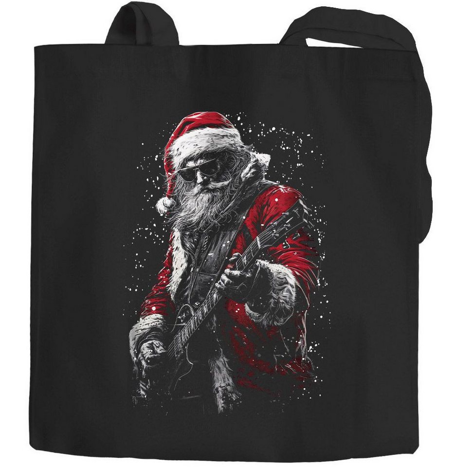 MoonWorks Einkaufsshopper Jutebeutel Weihnachten, Santa mit Gitarre, XMAS Stofftaschen von MoonWorks